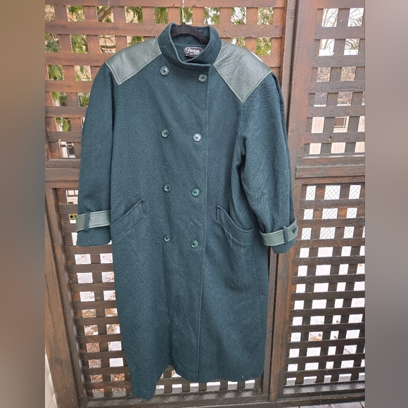 Vintage Jackets & Blazers - Vintage Leather & Wool Overcoat